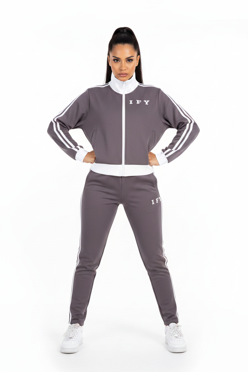 Contrast Side Stripe Fleece Cropped Track Jacket