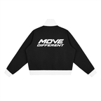 Contrast Side Stripe Fleece Cropped Track Jacket