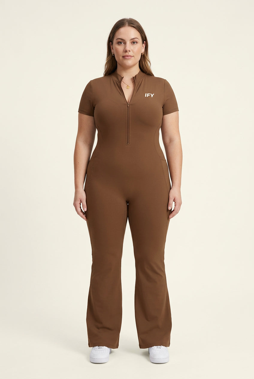 Tight Flared Leg Quarter-Zip Jumpsuit