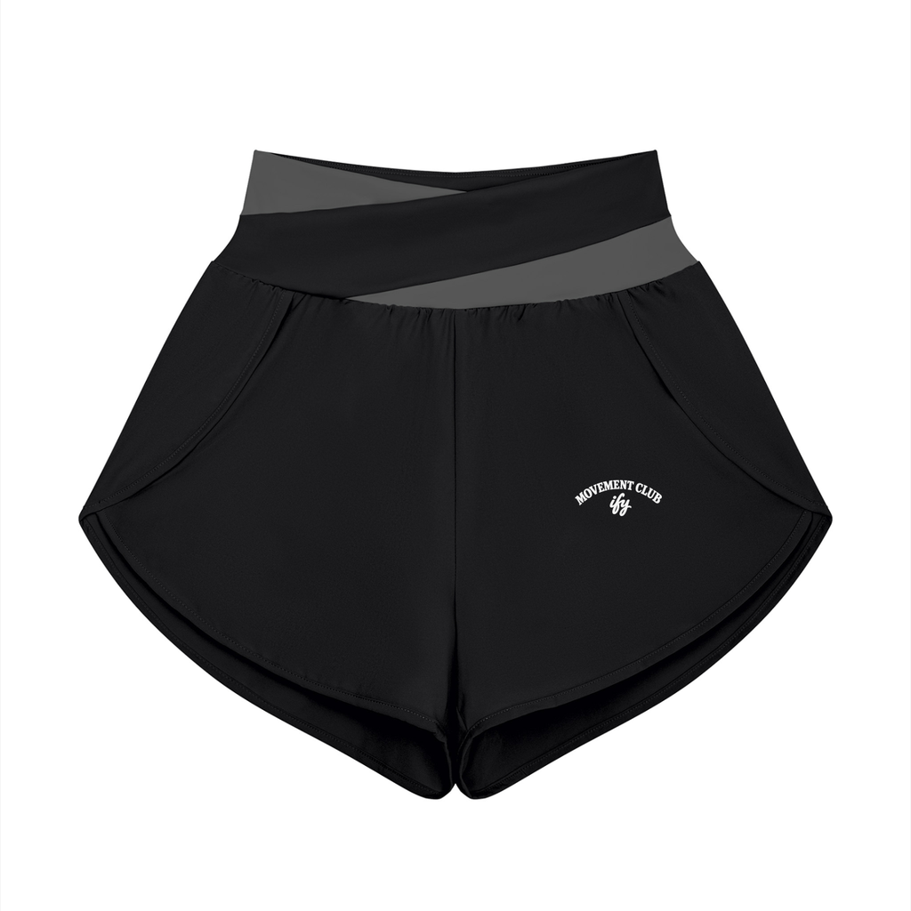 Panelled Crossover-Waist Yoga Shorts