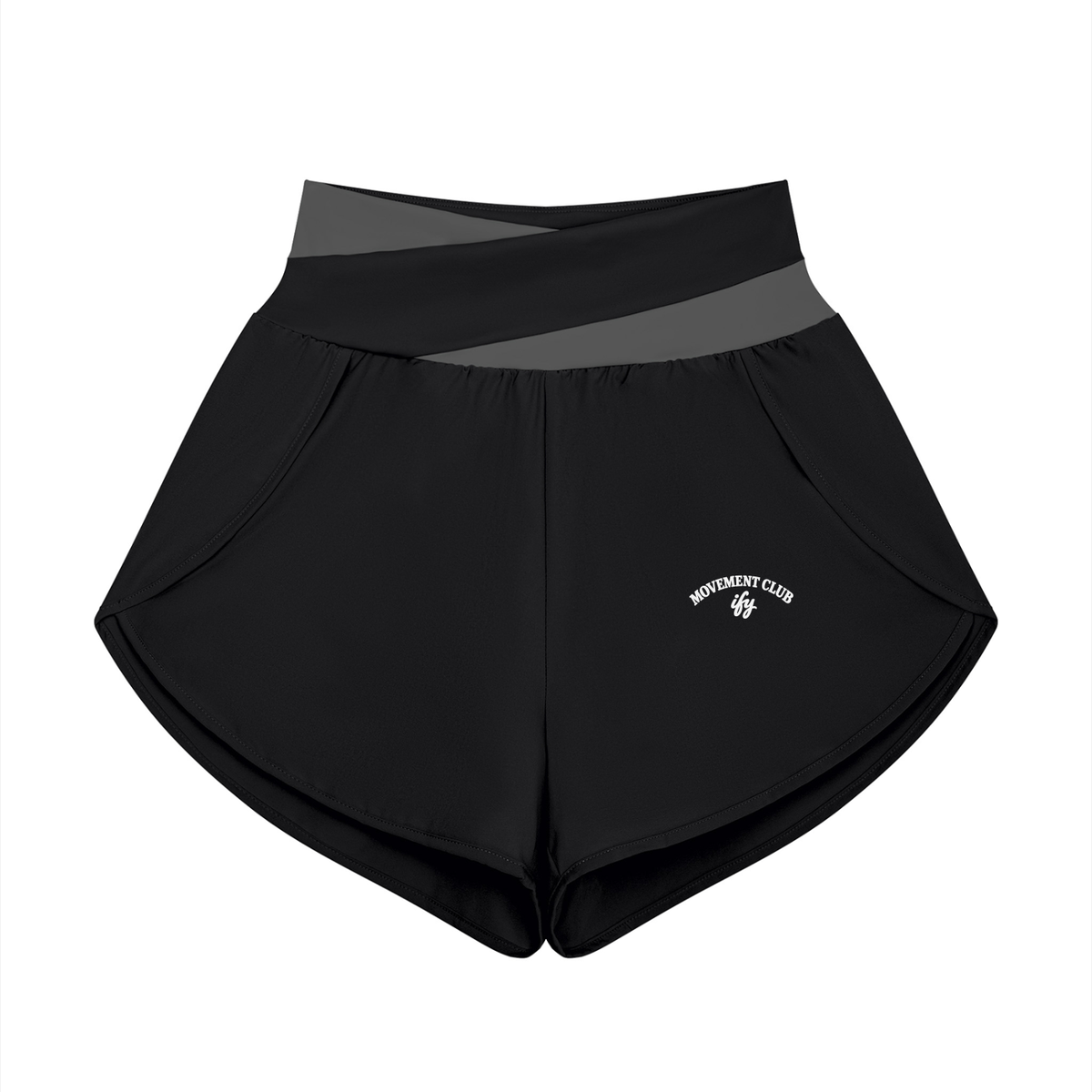 Panelled Crossover-Waist Yoga Shorts
