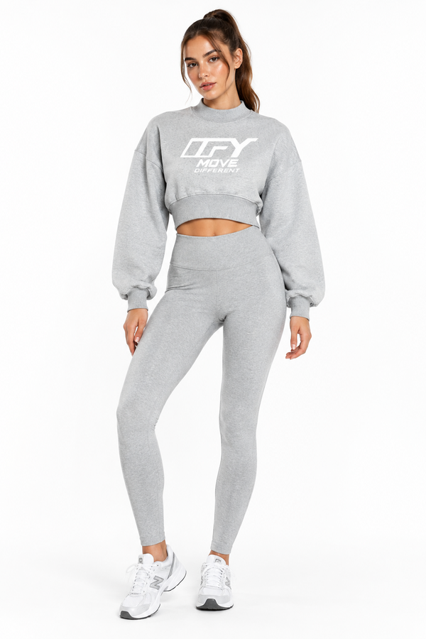 Cropped Mock Neck Lantern Sleeve Sweatshirt