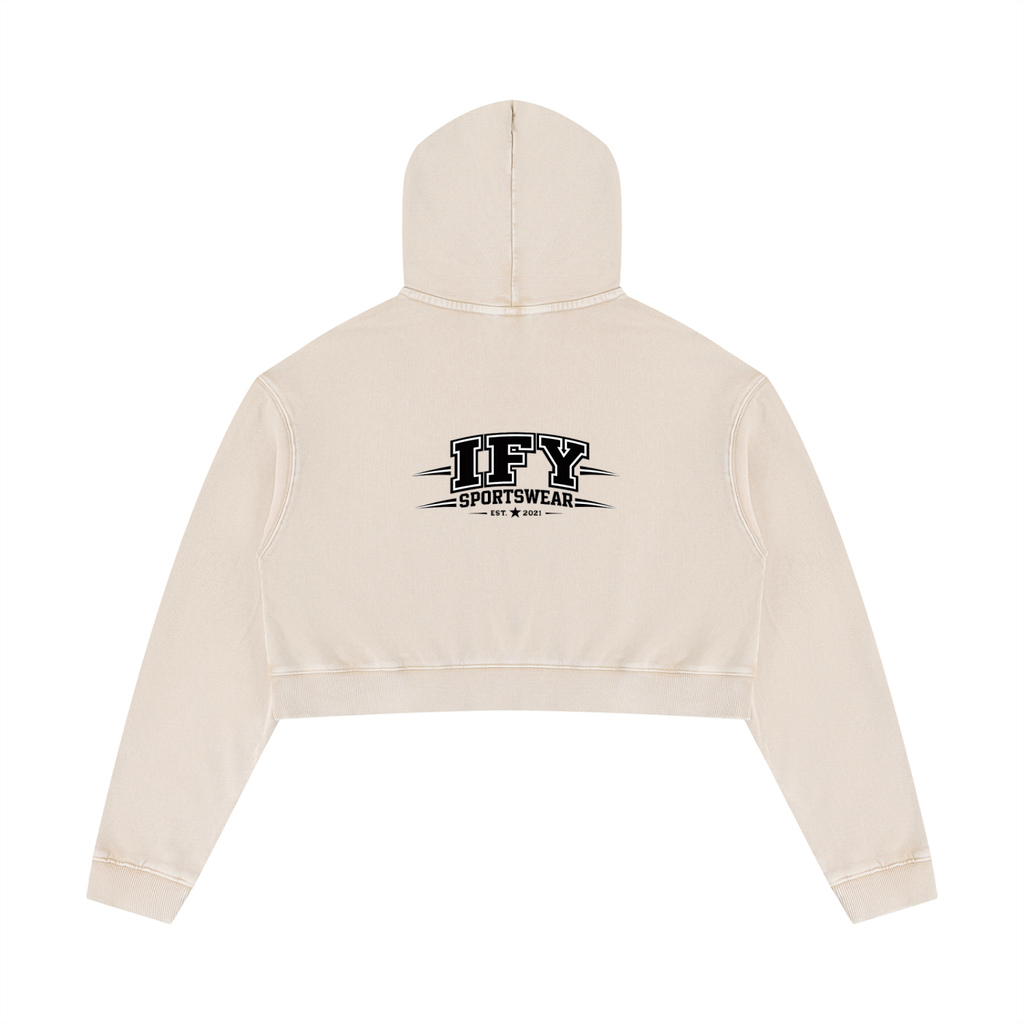 Elevate Your Everyday Look with Our Women's Mineral Washed Crop Hoodie