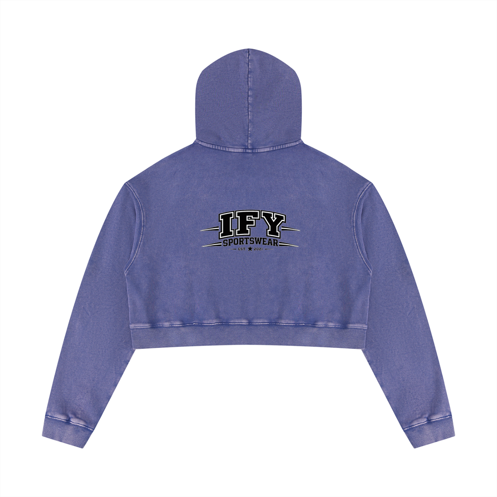 Elevate Your Everyday Look with Our Women's Mineral Washed Crop Hoodie