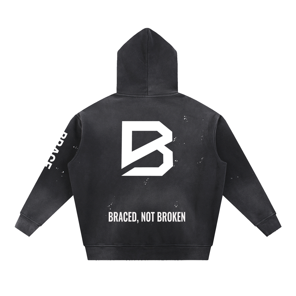 Vintage Washed Frayed Fleece Hoodie - Premium Gym Hoodie | BRACE