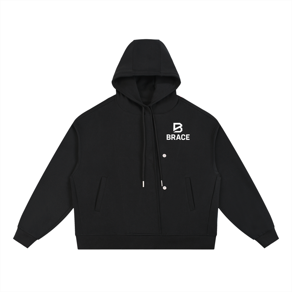 Boxy Button Placket Hoodie - Premium Fleece Gym Hoodie | BRACE