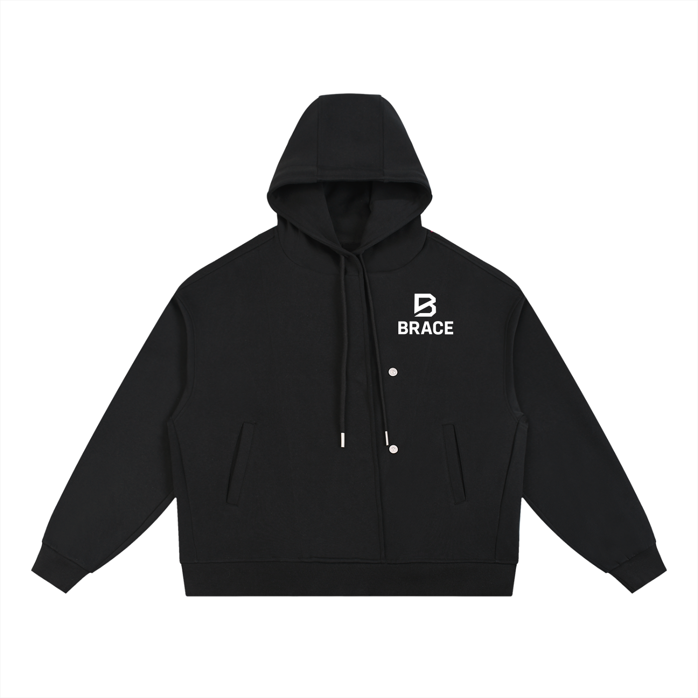 Boxy Button Placket Hoodie - Premium Fleece Gym Hoodie | BRACE