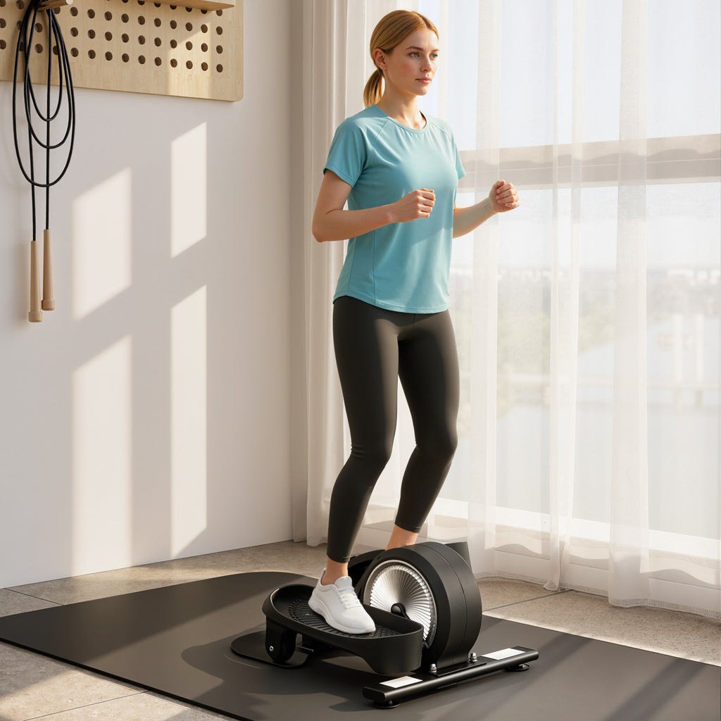 SPORTNOW Under Desk Elliptical Machine With LCD Monitor, 8 Adjustable Magnetic Resistances For 2-in-1 Seat & Stand Up Exercise - IFY Sports