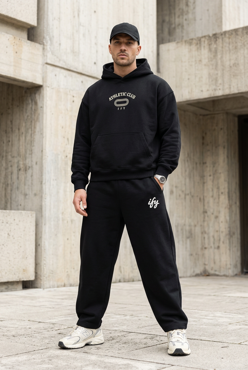 Black Athletic Club outfit, male front view