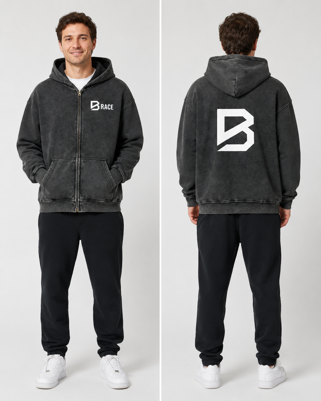 BRACE Zip-Through Boxy Fleece Hoodie