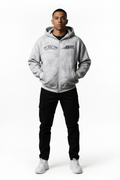 Gray tie-dye hoodie with 'Street Fit' logo on a white background