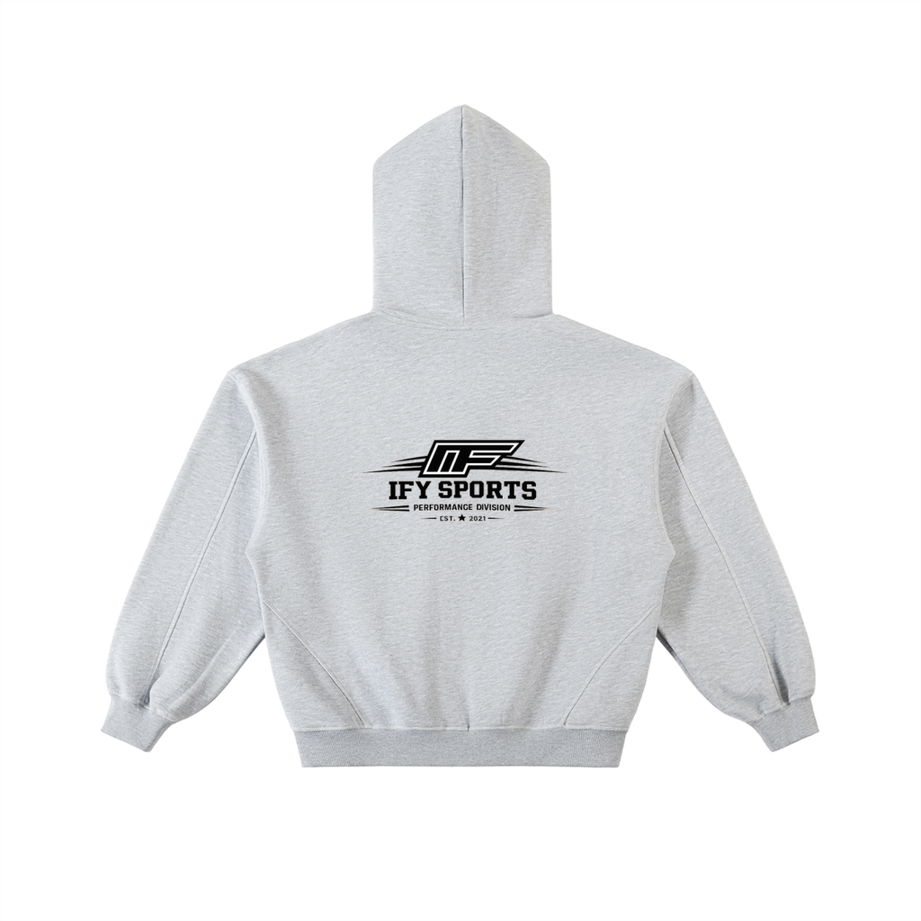 Contrast-Stitched Boxy Fleece Zip Hoodie