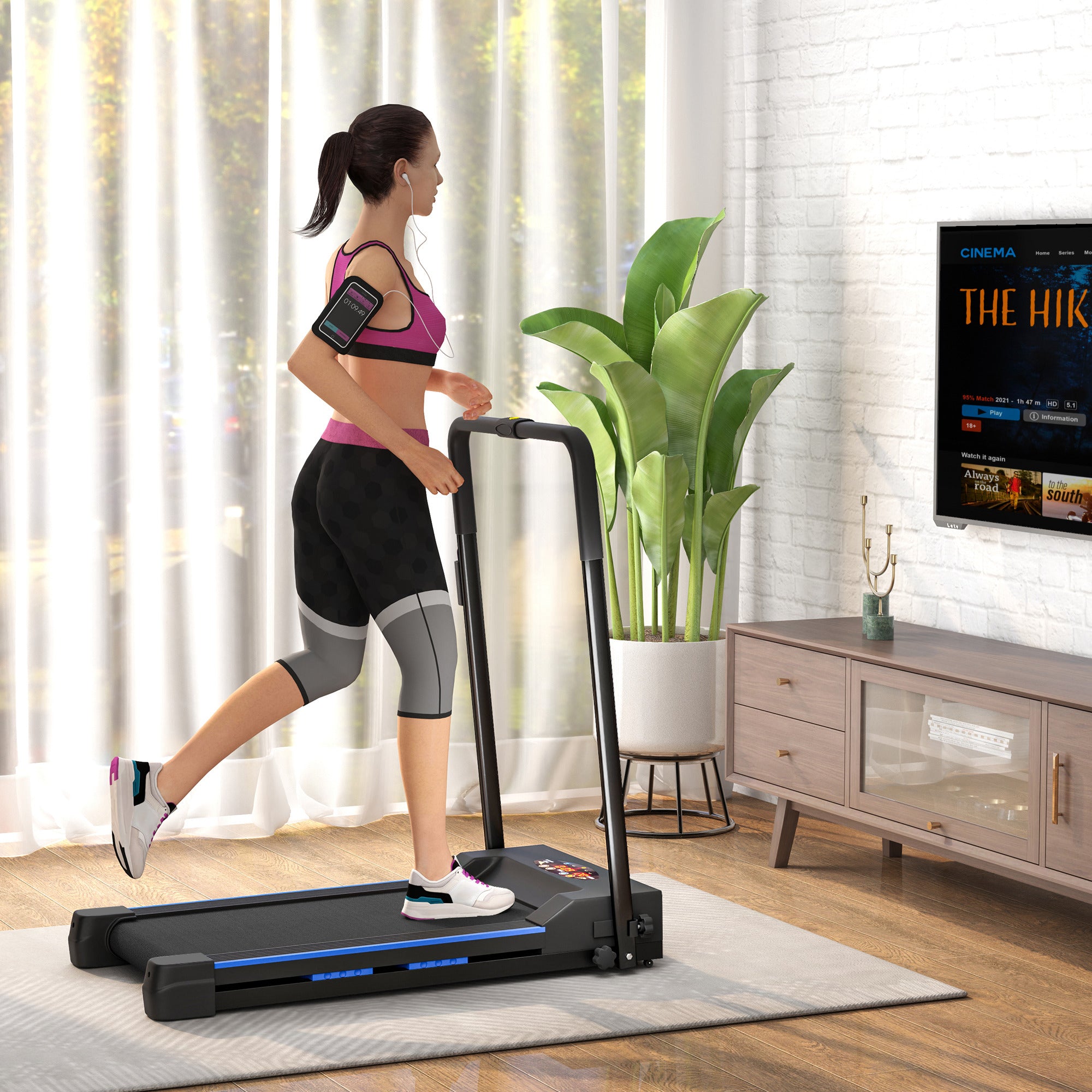 Folding Motorised Home Treadmill Walking Machine With LCD Monitor, Blue - IFY Sports