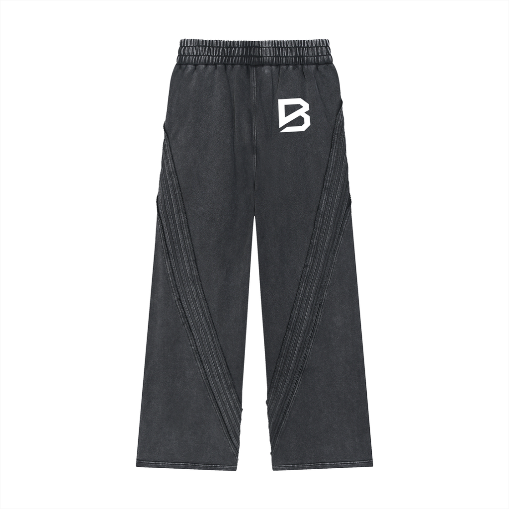 Snow Washed Sweatpants - Raw Edge Tape Detail Gym Joggers | BRACE