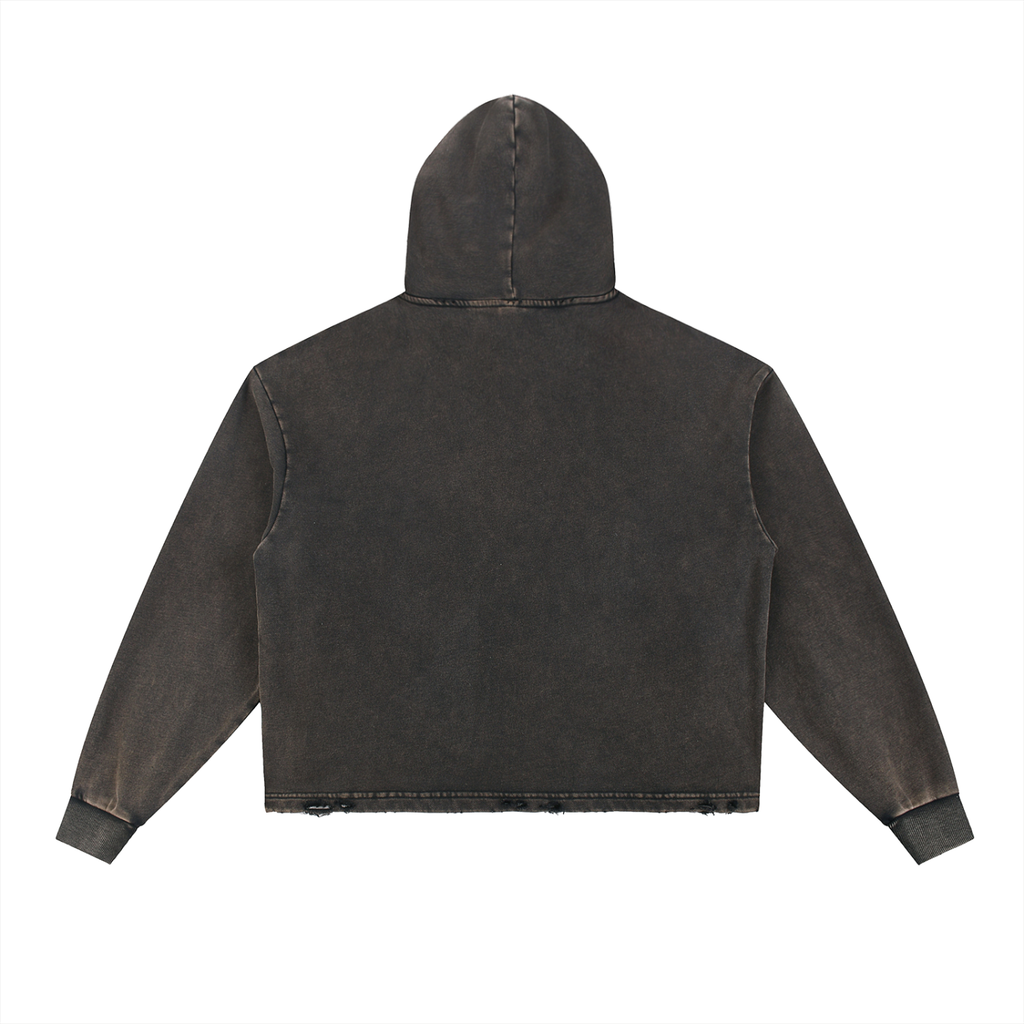 Vintage Washed Frayed-Hem Hoodie - Premium Fleece Gym Hoodie | BRACE