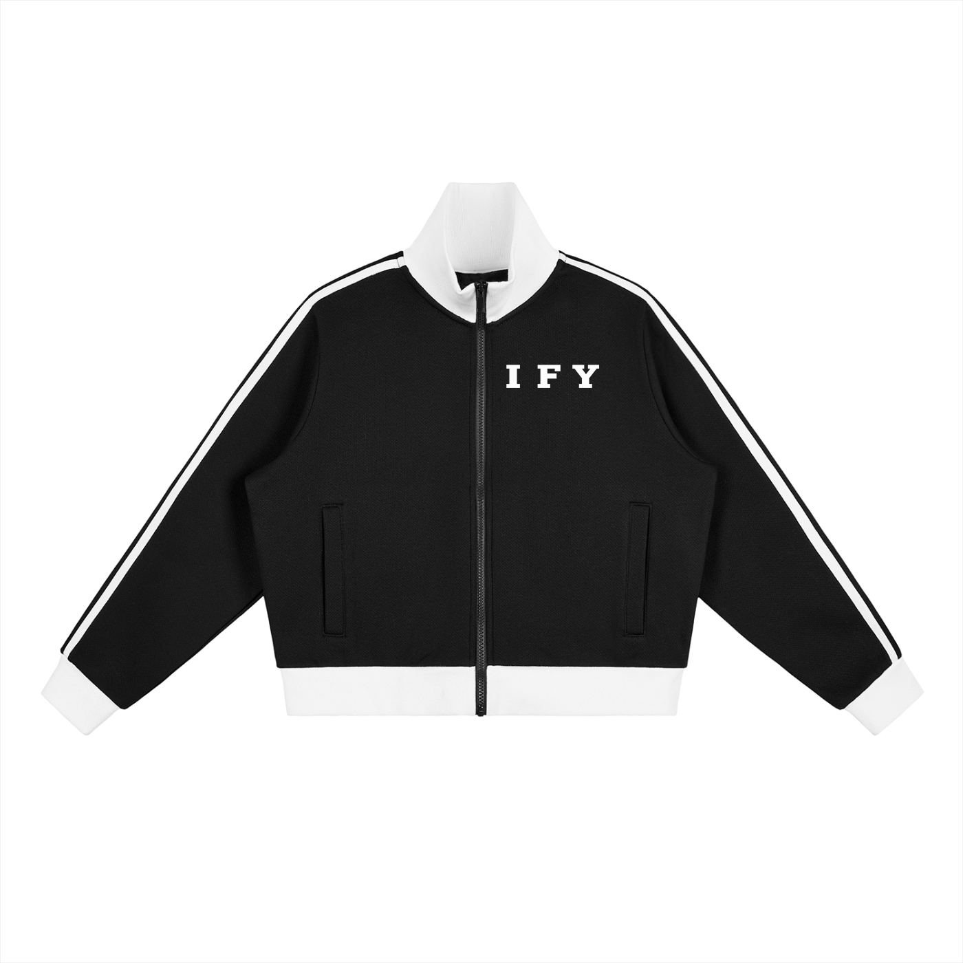 Contrast Side Stripe Fleece Cropped Track Jacket