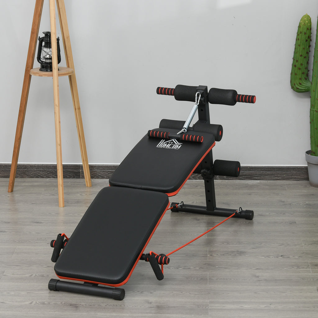 Sit Up Bench Core Workout Adjustable Thigh Support Foldable For Home Gym W Arm Pulling Rope Black - IFY Sports