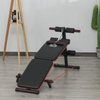 Sit Up Bench Core Workout Adjustable Thigh Support Foldable For Home Gym W Arm Pulling Rope Black - IFY Sports
