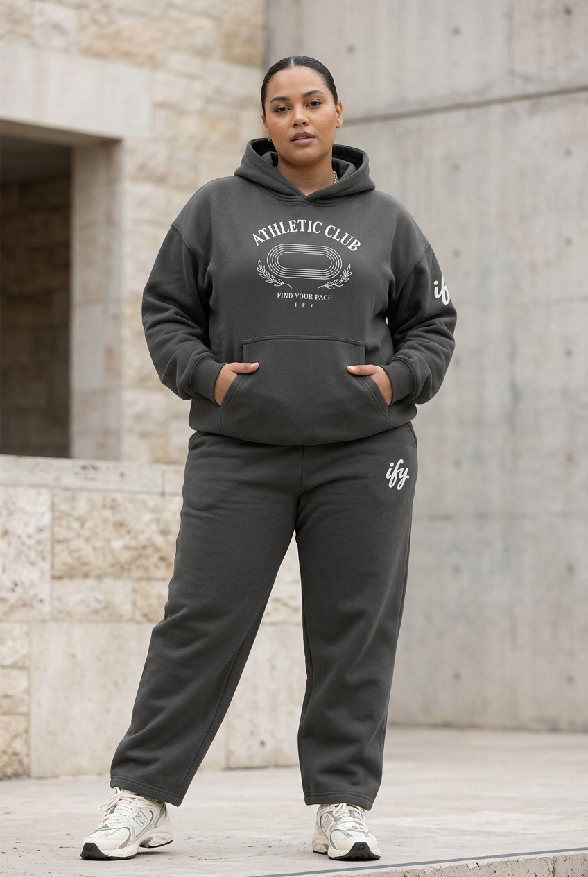 Charcoal outfit, female front view