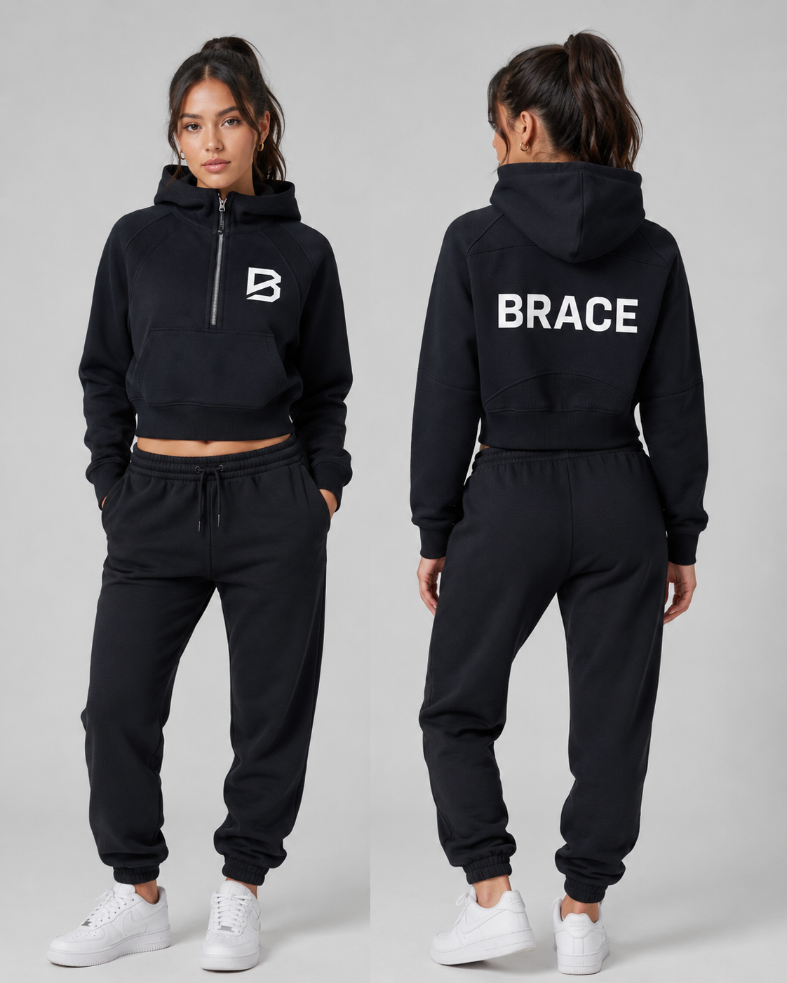 Women's Cropped Half-Zip Hoodie - Premium Gym Hoodie | BRACE