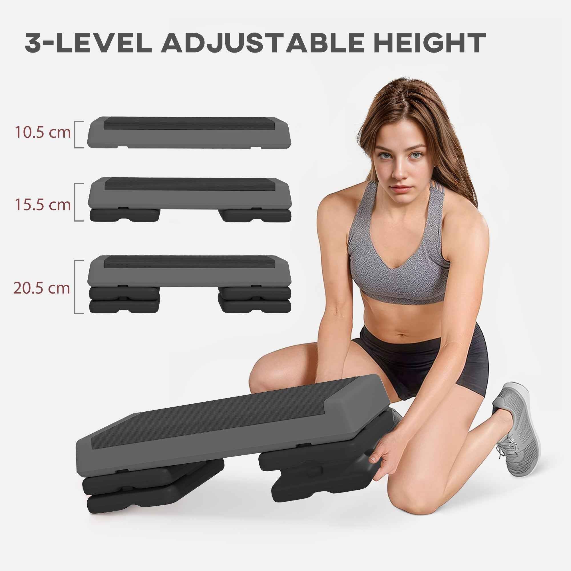 SPORTNOW Adjustable Fitness Stepper, With Non-Slip Surface, For Home, Gym, Office Workout, Grey