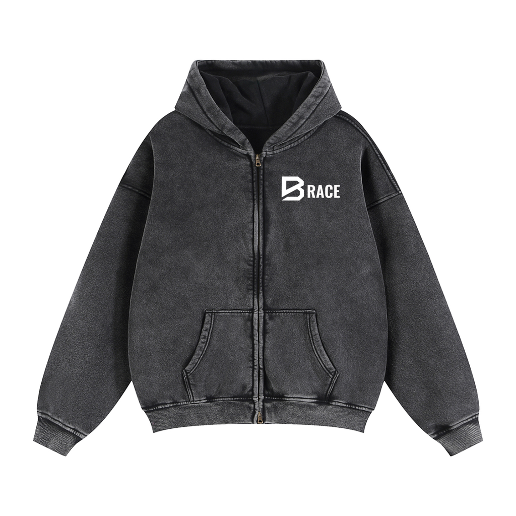 BRACE Zip-Through Boxy Fleece Hoodie