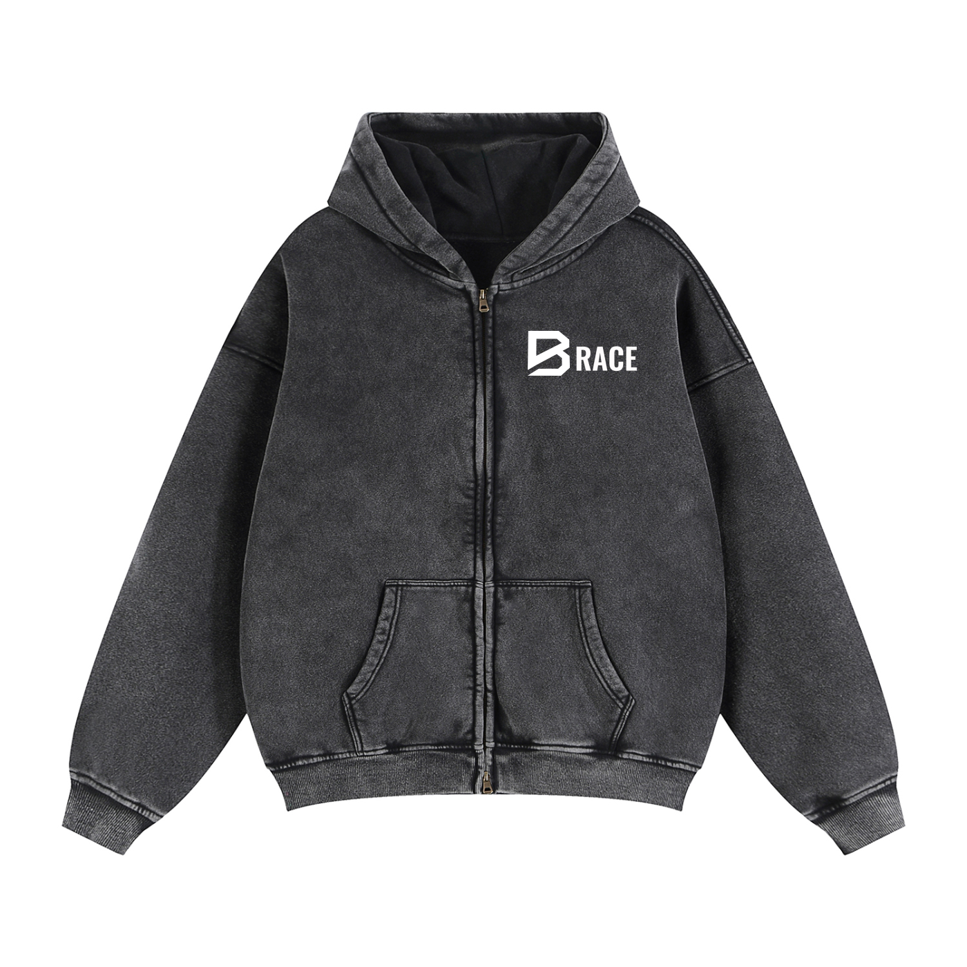 BRACE Zip-Through Boxy Fleece Hoodie