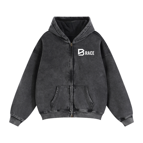 BRACE Zip-Through Boxy Fleece Hoodie