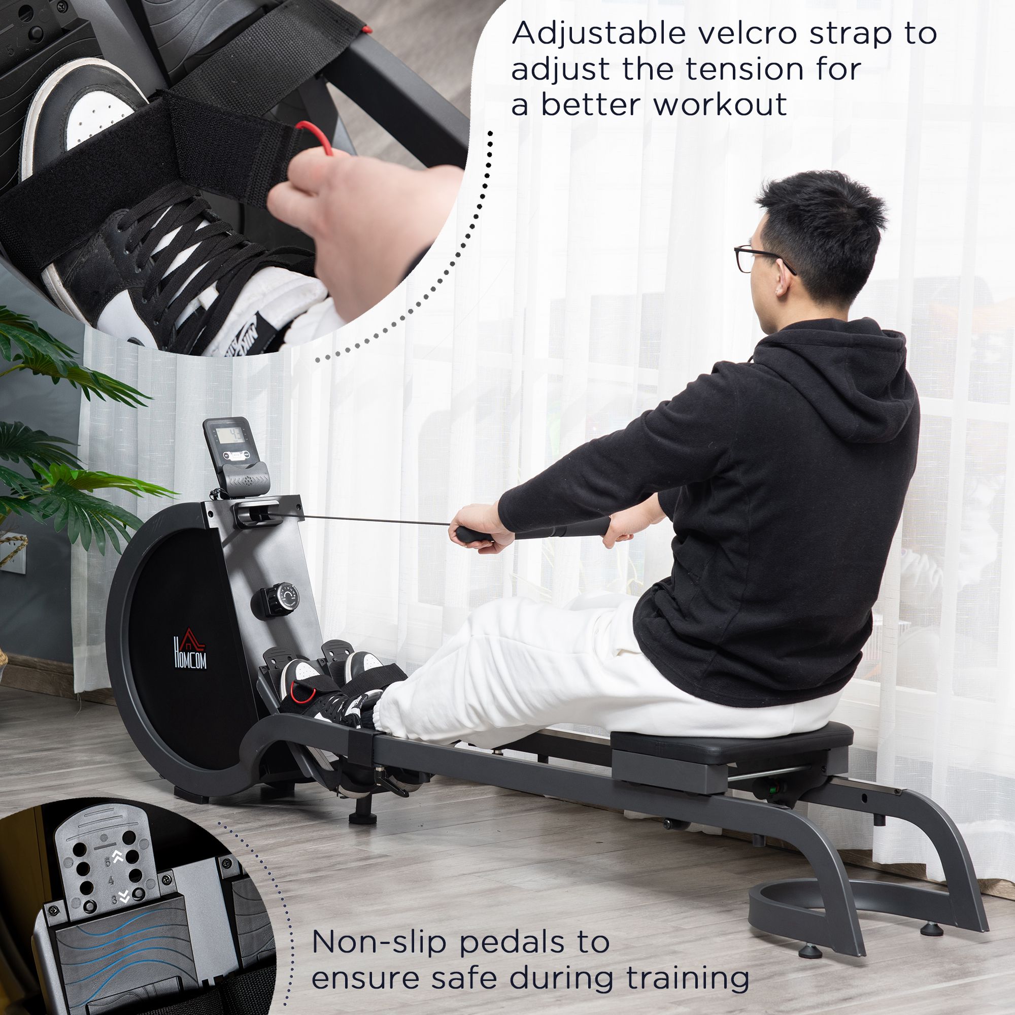 Folding Rowing Machine With 16-Level Adjustable Magnetic Resistance, Aluminium Side Rail, Digital Monitor, Cardio Workout Rower, 130kg Weight Capacity For Home, Gym, Office