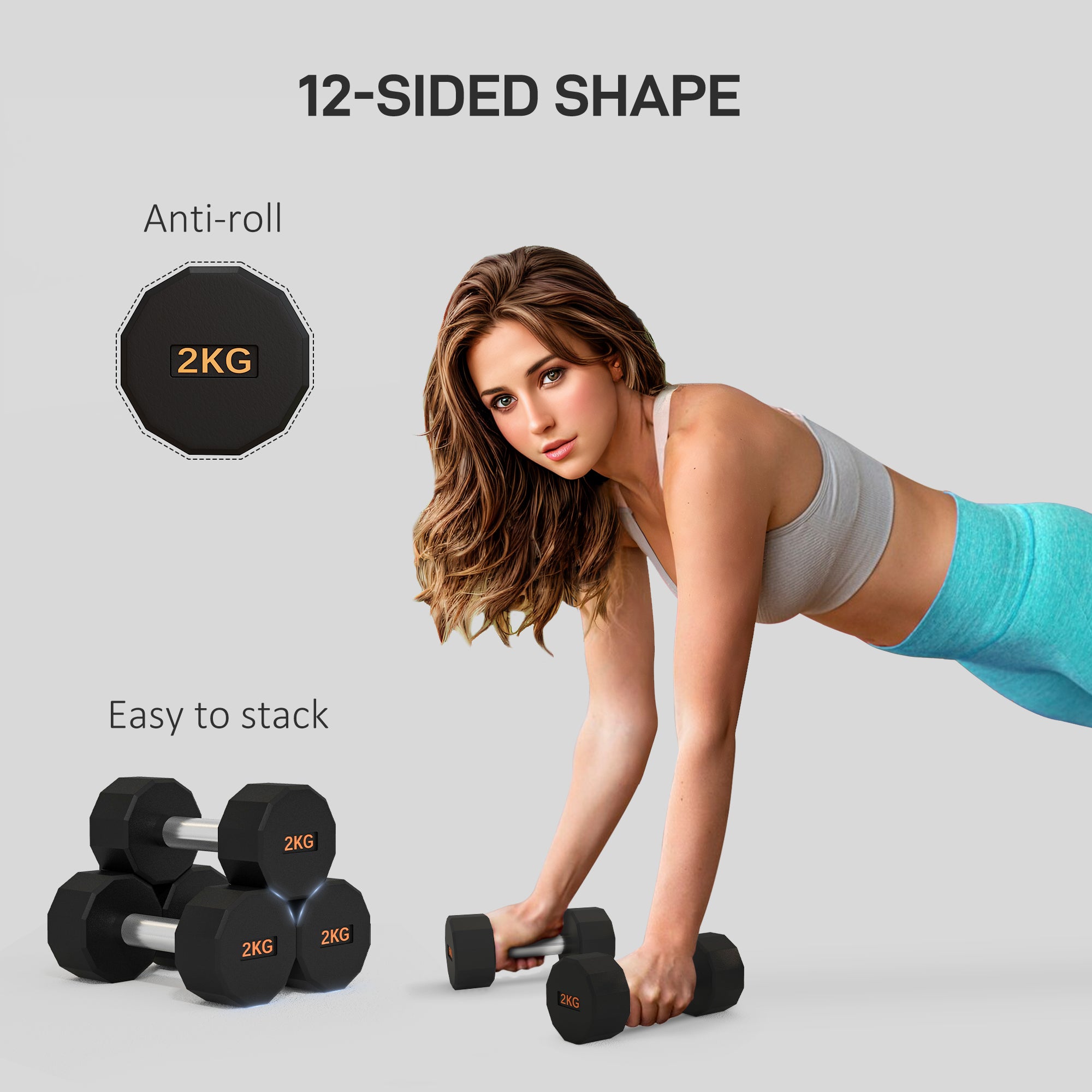 SPORTNOW Dumbbells Weights Set With 12-Sided Shape And Non-Slip Grip For Men Women Home Gym Workout, 2 X 2kg