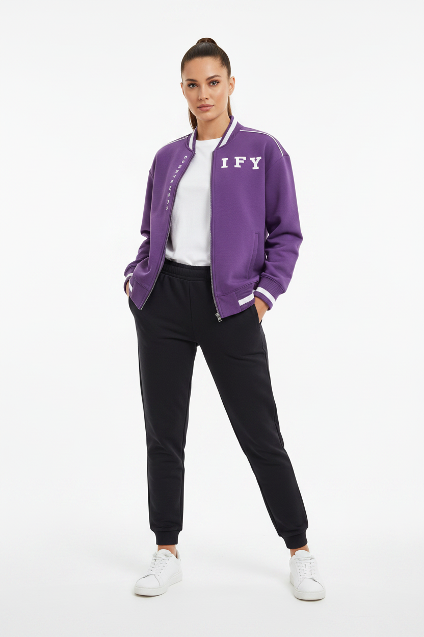 Contrast Piping Zip Bomber Jacket