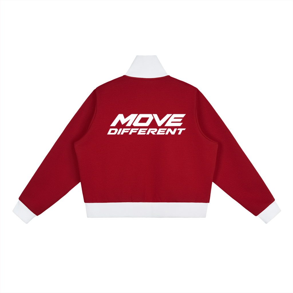 Contrast Side Stripe Fleece Cropped Track Jacket
