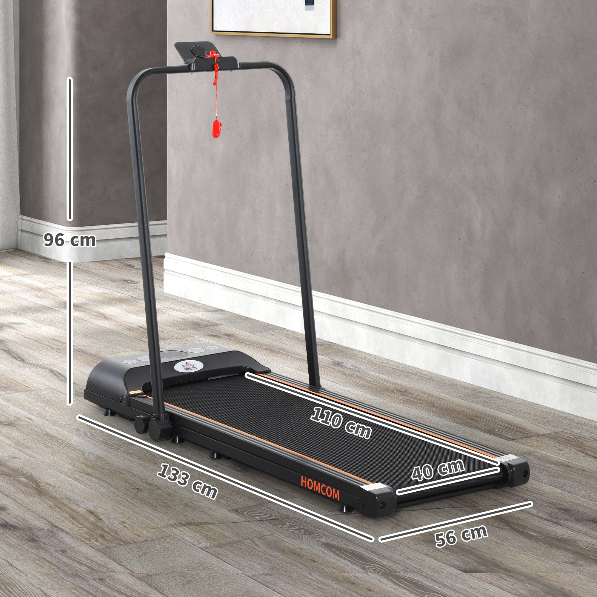 Foldable Walking Treadmill, With LED Display And Wheels, For Home, Office, Fitness Studio, Orange - IFY Sports