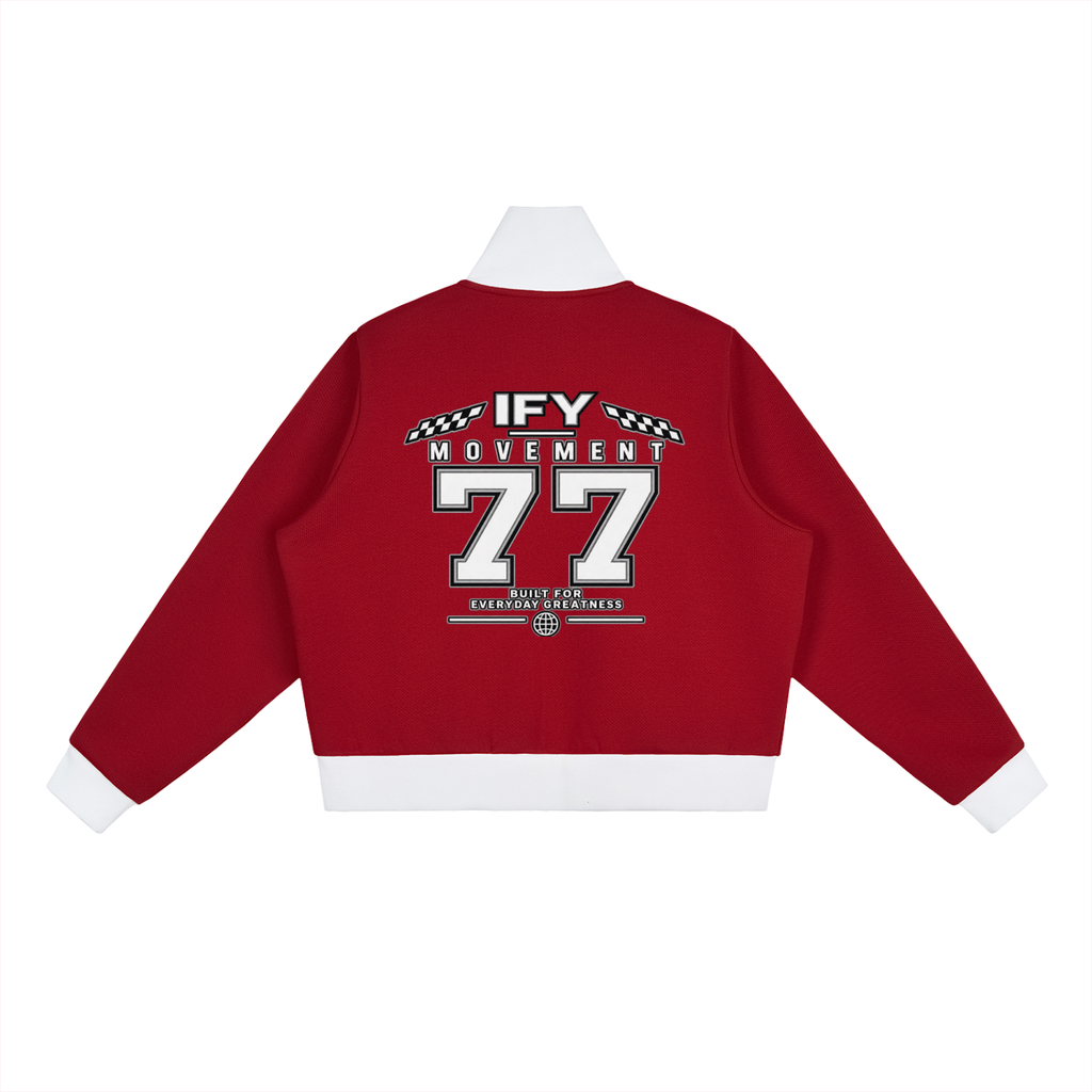 Contrast Side Stripe Fleece Cropped Track Jacket
