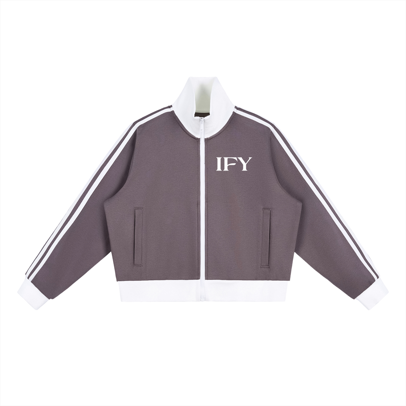 Contrast Side Stripe Fleece Cropped Track Jacket
