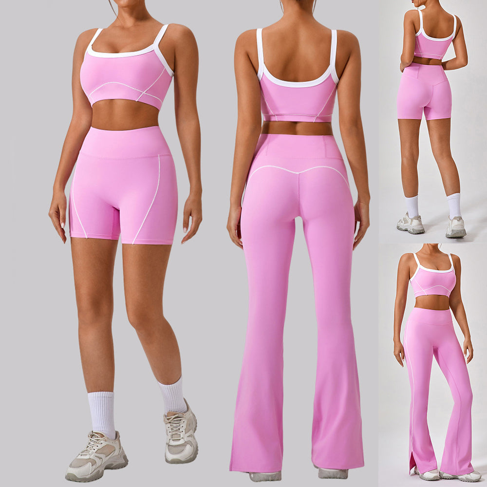 Outdoor Sports Yoga Suits Women's Spaghetti Strap Contrast Color Fitness Set Outfits - IFY Sports