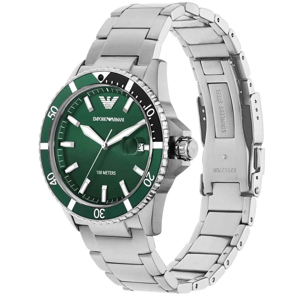 Emporio Armani AR11338 Men's Diver Style Silver & Green Watch