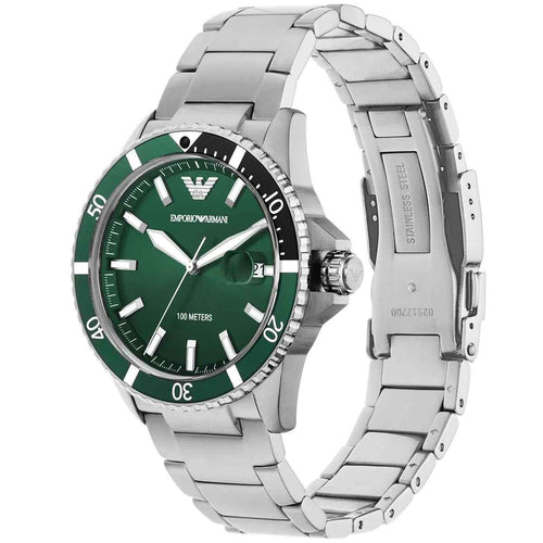 Emporio Armani AR11338 Men's Diver Style Silver & Green Watch