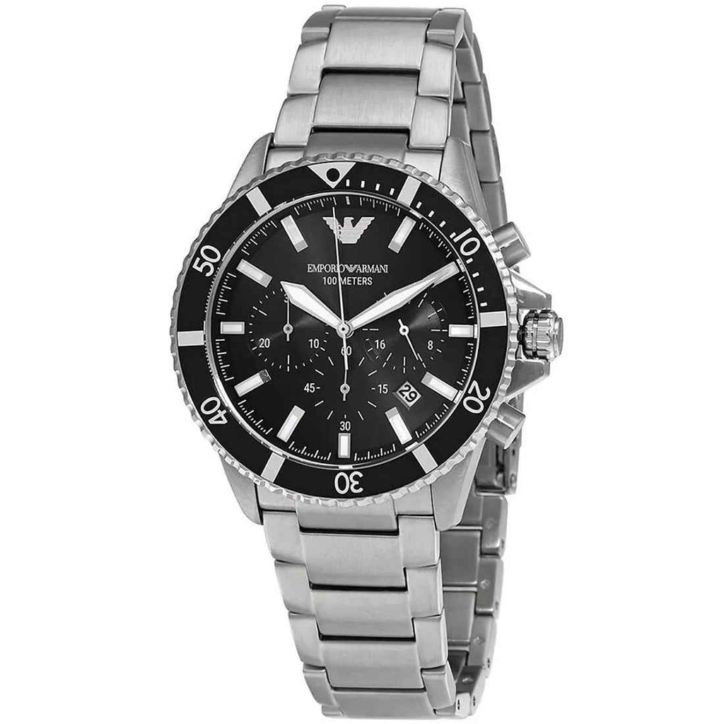 Emporio Armani AR11360 Men's Diver Style Silver & Black Watch