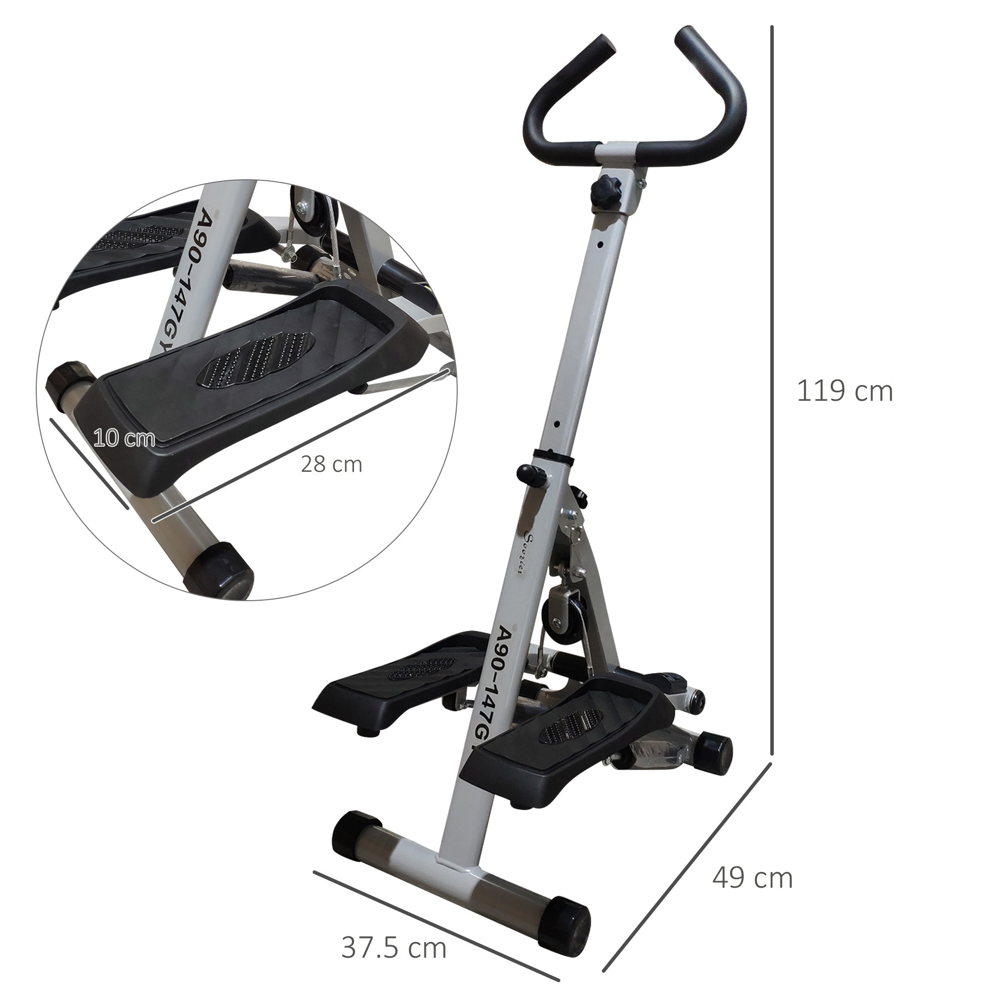 Stepper W/ Handle Hand Grip Workout Fitness Machine For Fitness Aerobic Exercise Home Gym Grey - IFY Sports