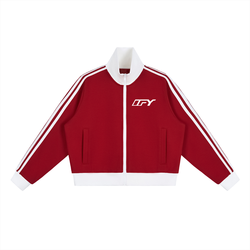 Contrast Side Stripe Fleece Cropped Track Jacket