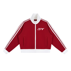 Contrast Side Stripe Fleece Cropped Track Jacket