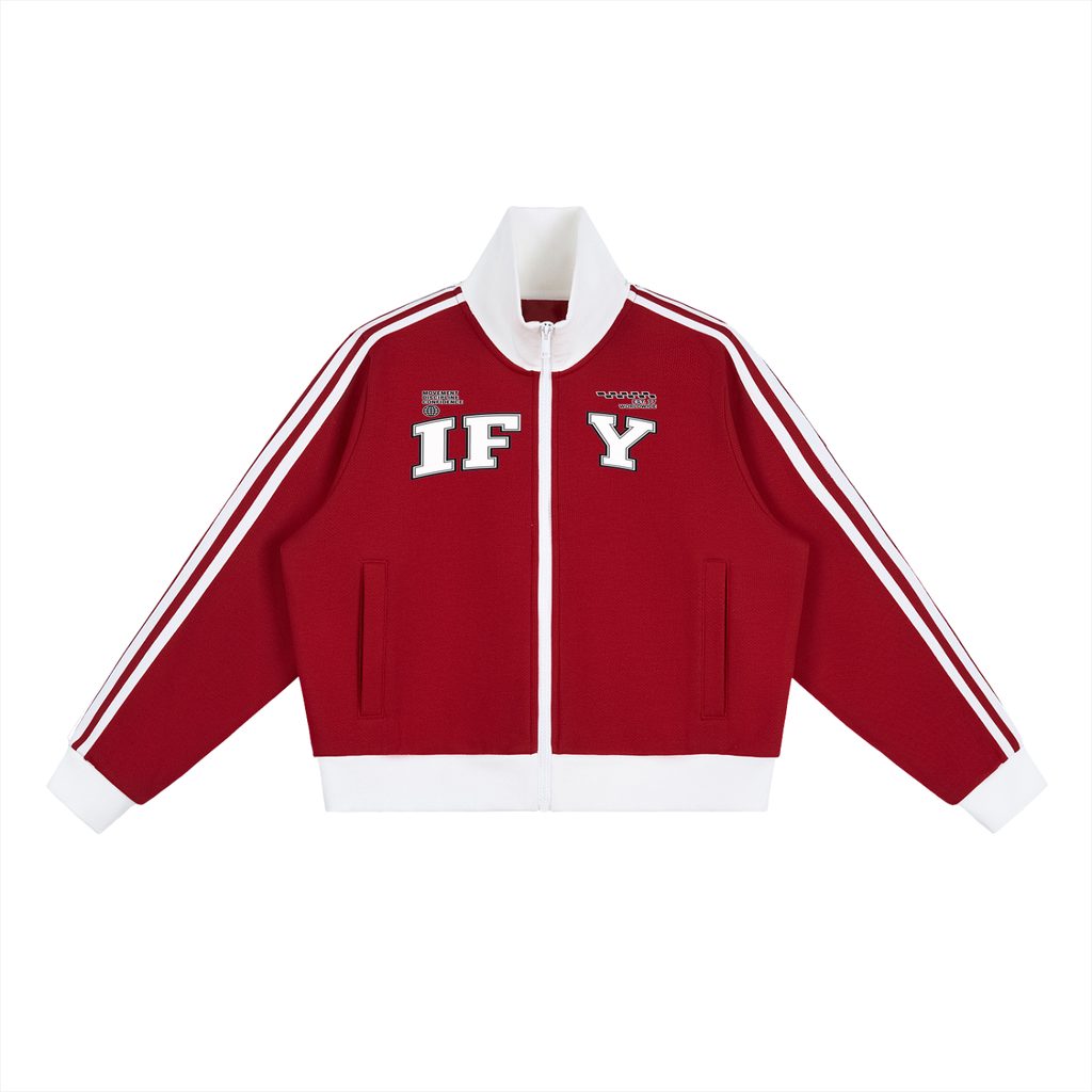 Contrast Side Stripe Fleece Cropped Track Jacket