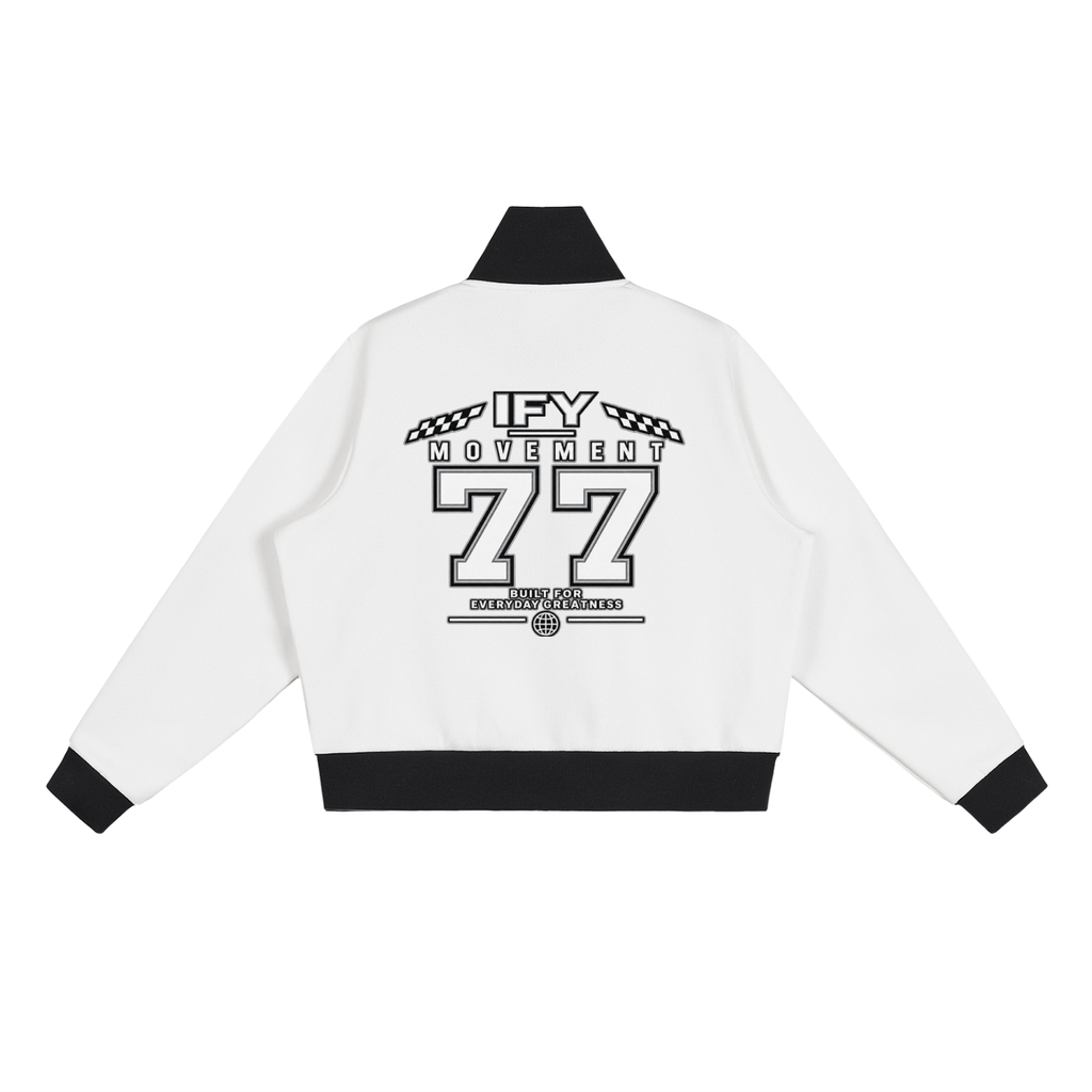 Contrast Side Stripe Fleece Cropped Track Jacket