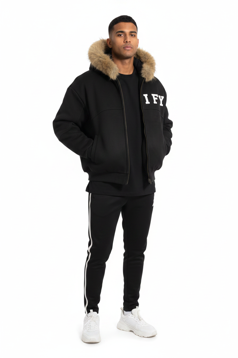 Sun Fade Boxy Detachable Fur Hoodie