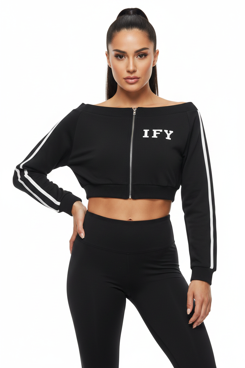 Women's Off-Shoulder Full Zip Hoodie