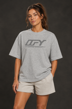 Female model wearing the Drop Shoulder Cotton T-Shirt, shot 4