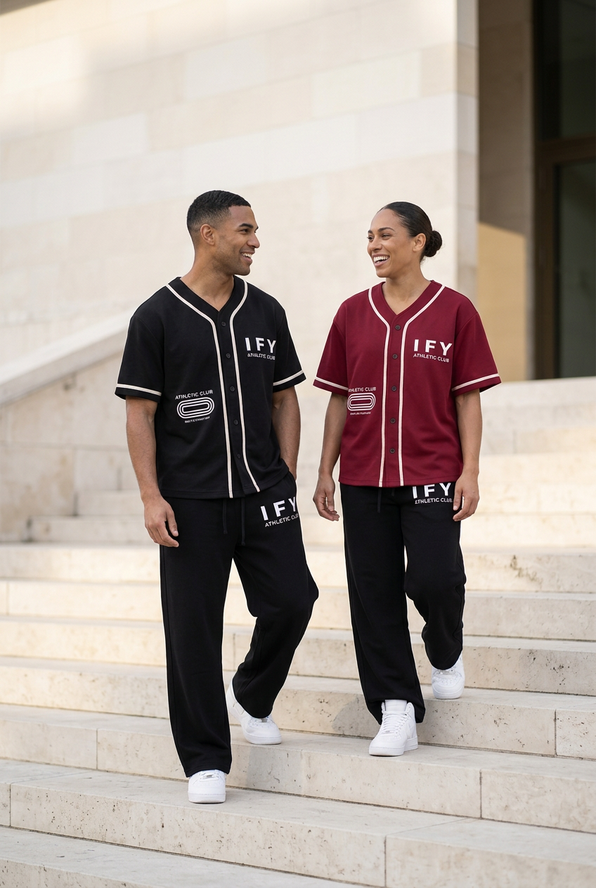 IFY Sports mobile portrait lifestyle image with black and burgundy jerseys