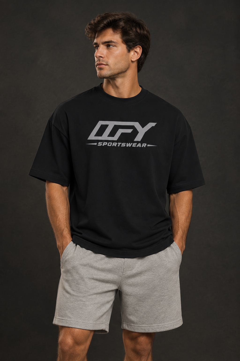 Male model wearing the Drop Shoulder Cotton T-Shirt, shot 1