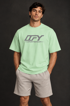 Male model wearing the Drop Shoulder Cotton T-Shirt, shot 3